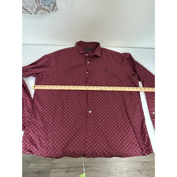 Polo Ralph Lauren Classic Fit Mens XXL Burgundy Diamond Print Long Sleeve Shirt - Picture 6 of 7